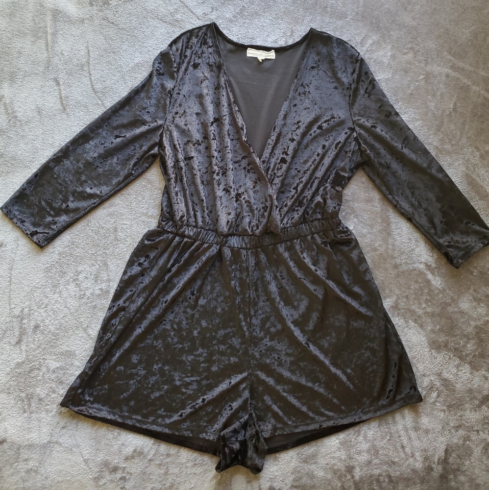 XL Black Velvet Romper